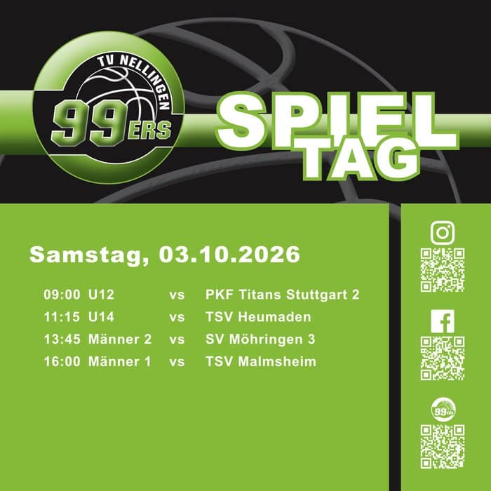 Spielplan der TV Nellingen 99ers für den Heimspieltag am 3. Oktober 2026