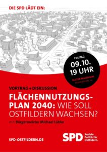 Plakat: Flächennutzungsplan 2040 – Wie soll Ostfildern wachsen? Vortrag und Diskussion mit Bürgermeister Michael Lübke