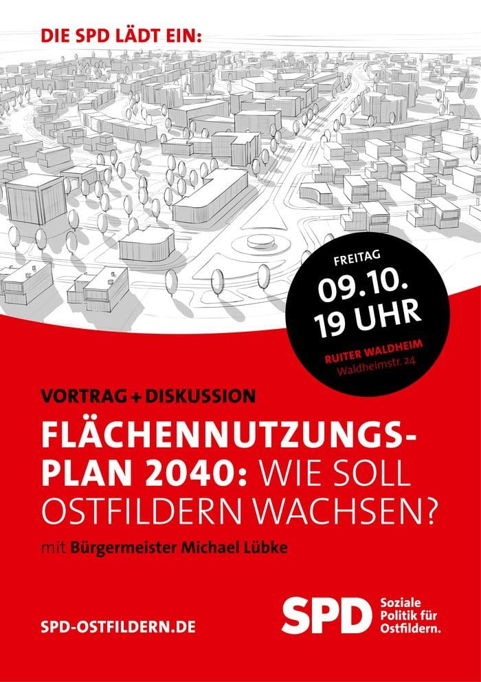 Plakat: Flächennutzungsplan 2040 – Wie soll Ostfildern wachsen? Vortrag und Diskussion mit Bürgermeister Michael Lübke