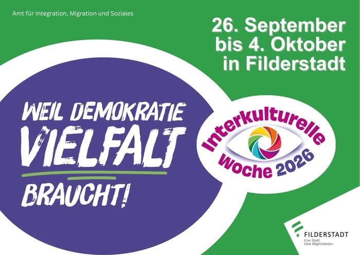 Postkarte zur Interkulturellen Woche 2026 in Filderstadt vom 26. September bis 4. Oktober