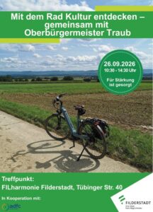 Plakat: Mit dem Rad Kultur entdecken – Radtour mit Oberbürgermeister Traub