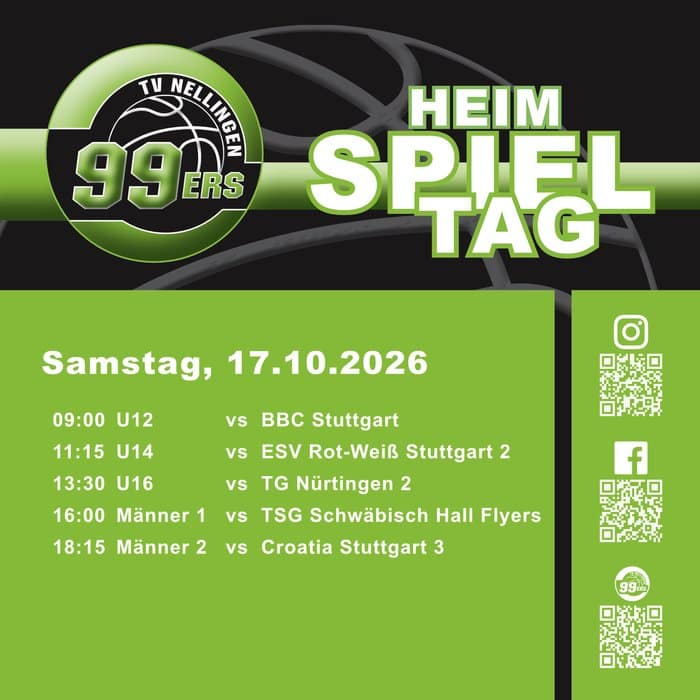 Spielplan des Heimspieltags der Nellingen 99ers am 17. Oktober 2026