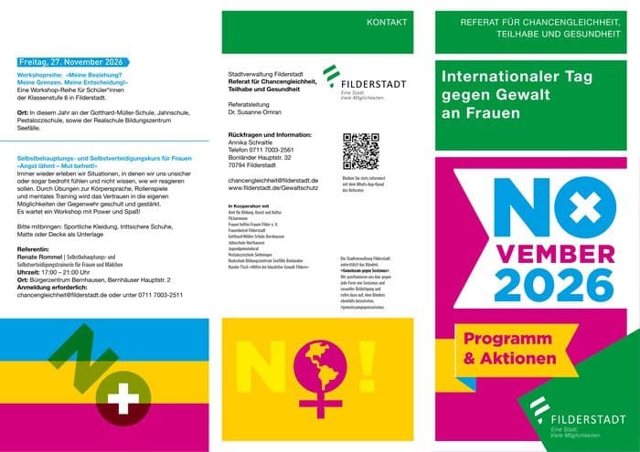 Programmflyer der Stadt Filderstadt zum Internationalen Tag gegen Gewalt an Frauen, November 2026